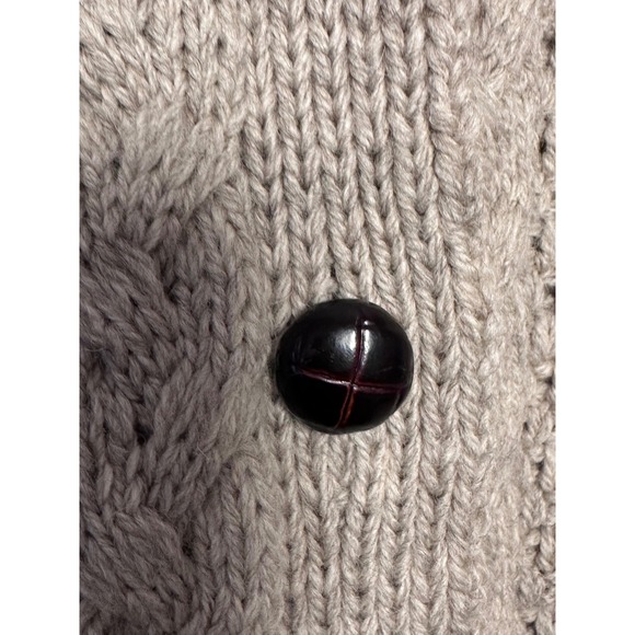 Peregrine Tan Cable Knit Button Front Collared Cardigan 100% Wool Chunky Warm L - Picture 2 of 5